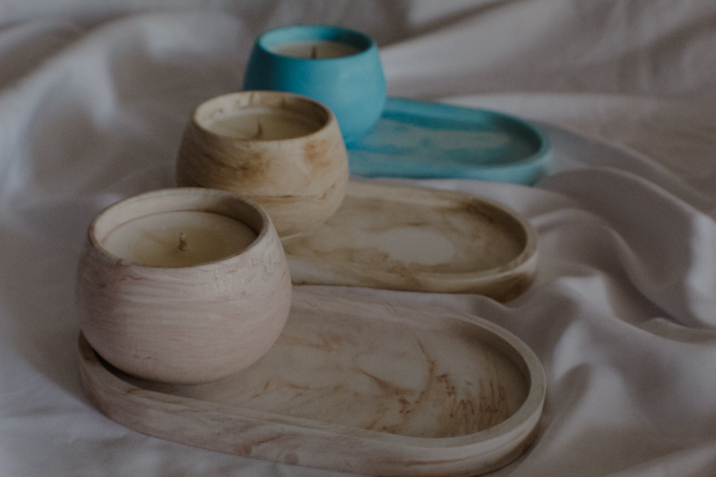 Set candela con piattino effetto marmo