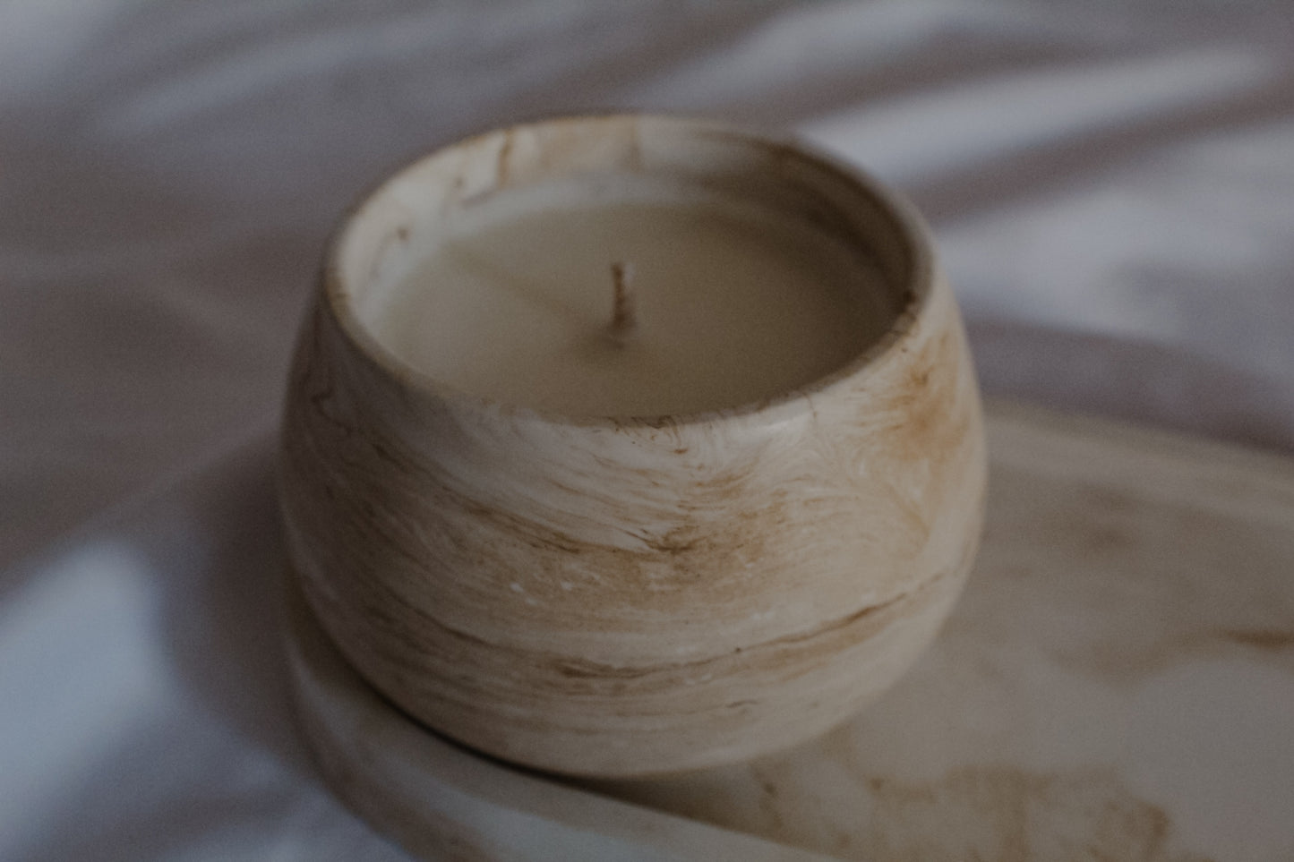 Set candela con piattino effetto marmo