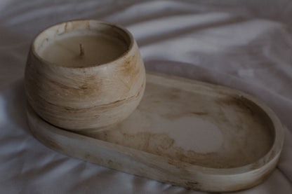 Set candela con piattino effetto marmo