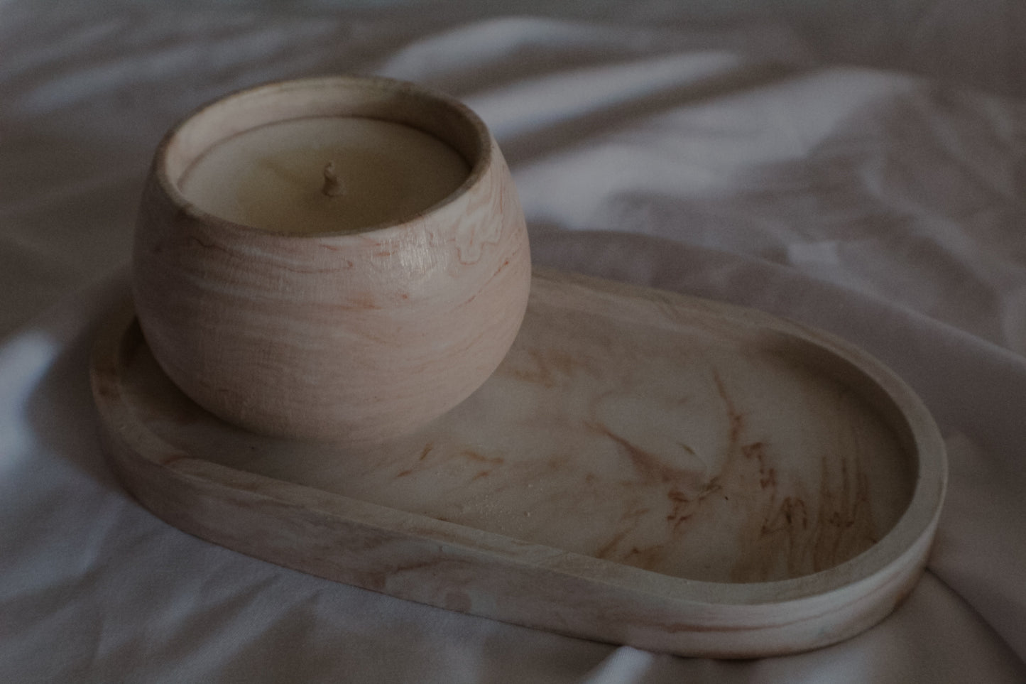 Set candela con piattino effetto marmo