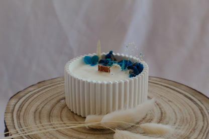 Candela Floreale in Vasetto Bianco